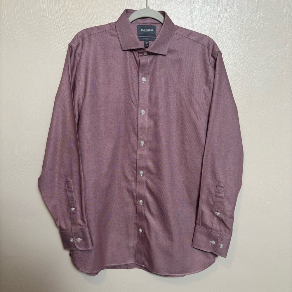 Bonobos Men's Shirt Wrinkle‎ Free Tailored Fit Pink White 16 1/2 34 Button Down